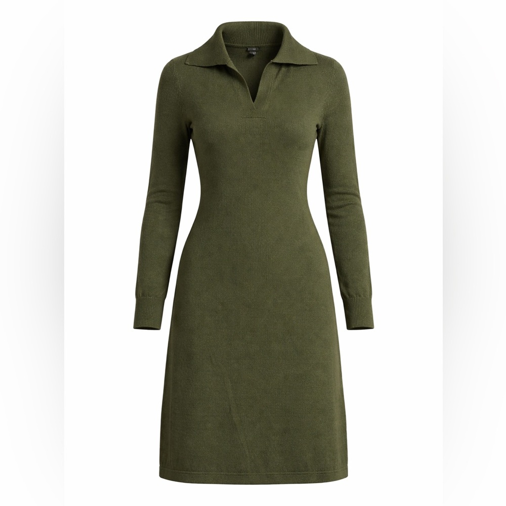 Talbots Supersoft Johnny Collar Sweater Dress Olive Green Women's XS NWT Classic